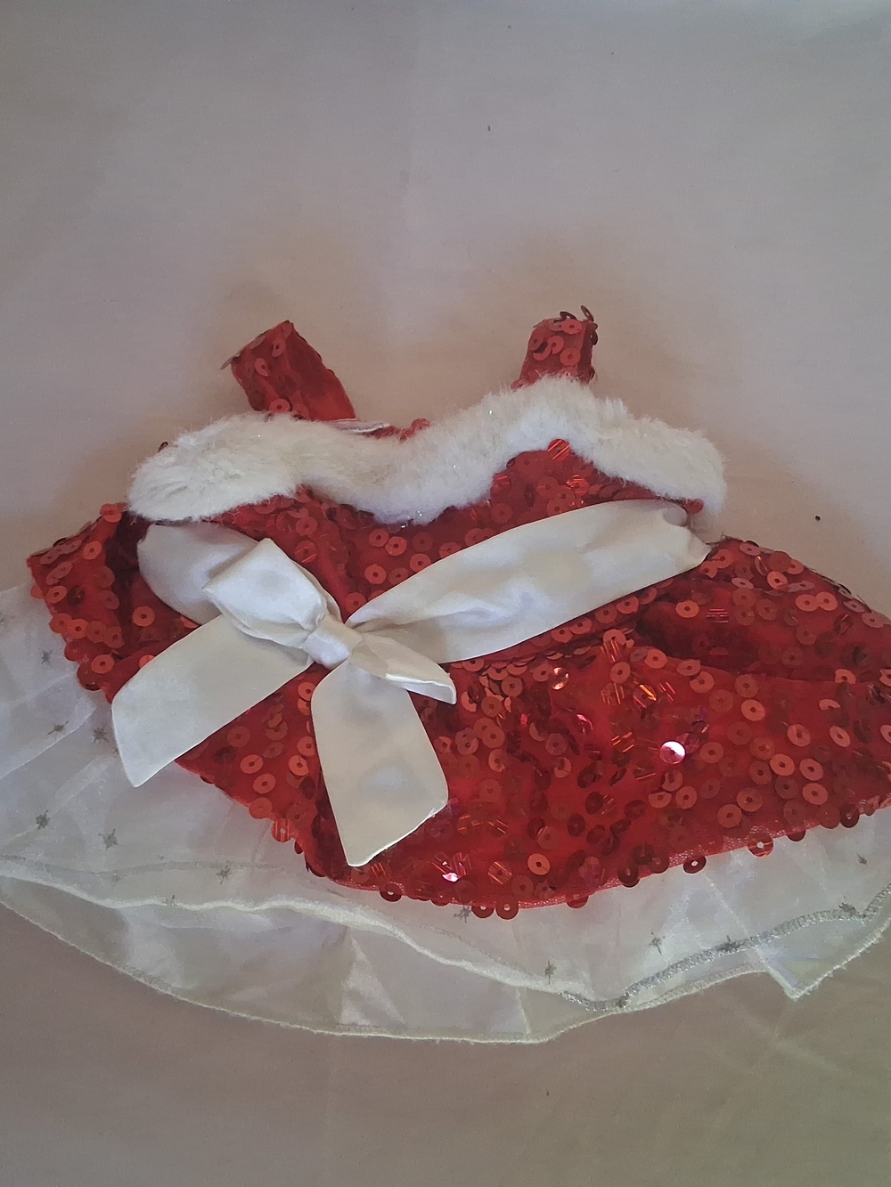 Build A Bear Workshop Red Sequin Dress White Tulle Faux Fur Christmas Outfit